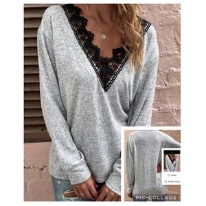 SHEIN ‼️ Guipure Lace Trim - Long Sleeve Top